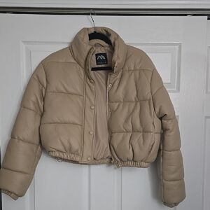 Zara Beige Cropped Puffer Jacket